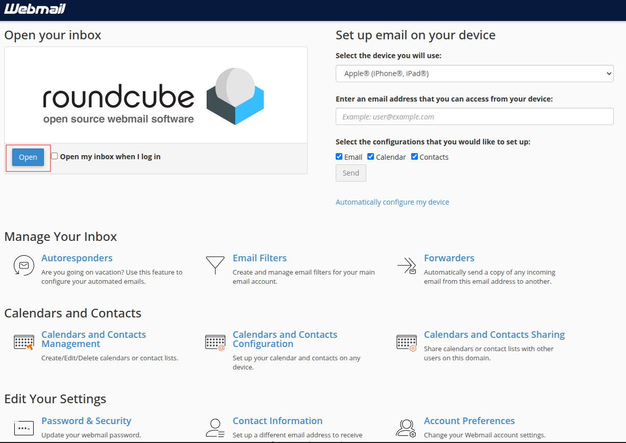 Host Asia cpnel Roundcube email interface
