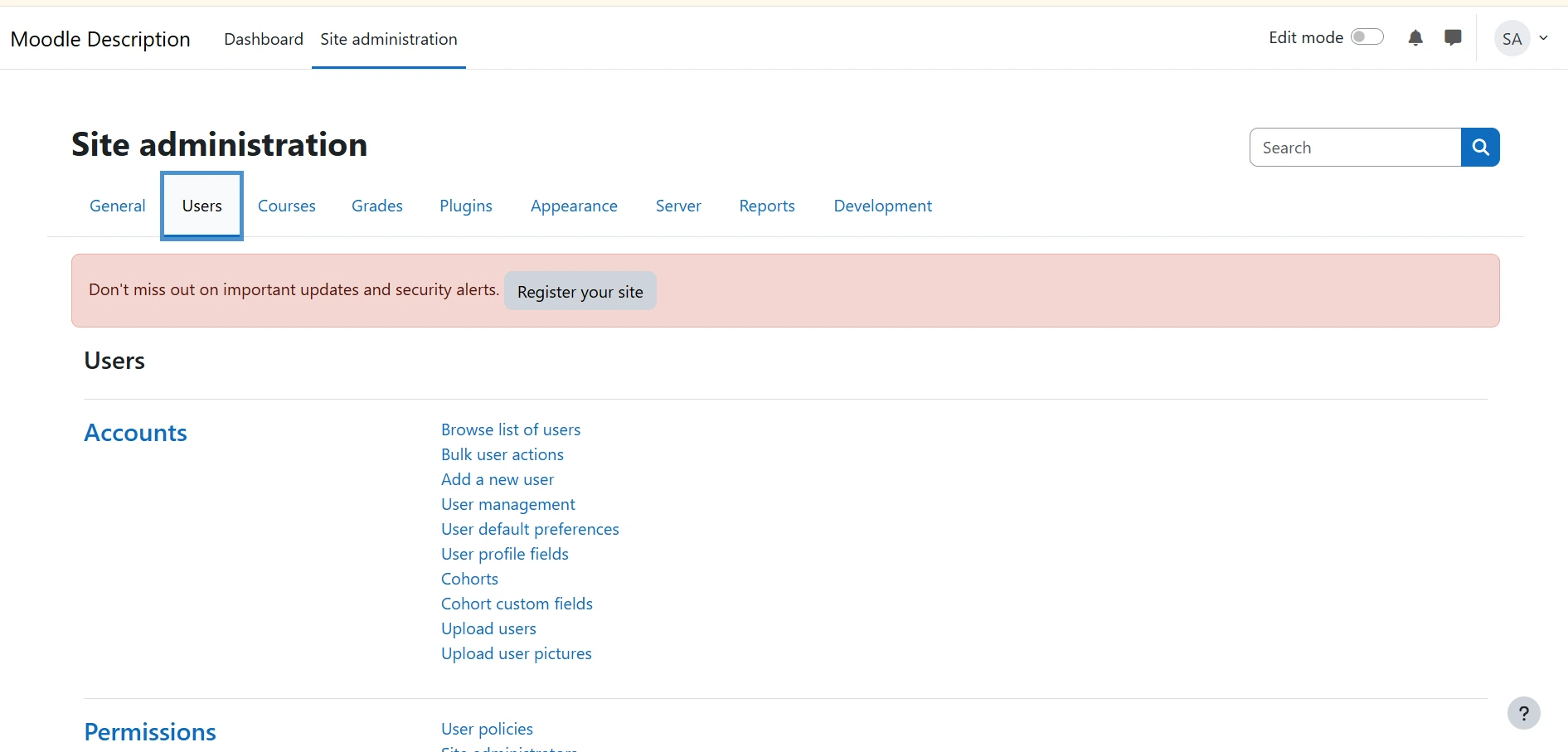 Moodle System Configuration Panel